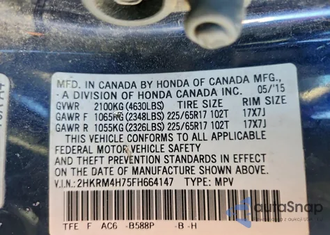 2015 Honda Cr-V Exl z USA, uszkodzony, nr VIN 2HKRM4H75FH664147